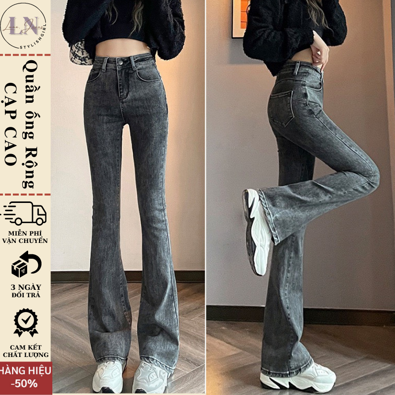 Quần jeans nữ ống loe co giãn, quần bò jean nữ ống đứng rộng suông CẠP CAO cao cấp Hottrend 2023 LUNA T023