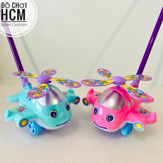 [THÈ LƯỠI - CÓ CHUÔNG] Đồ chơi trẻ em máy bay xe đẩy poly có cây cho bé cầm tập đi, mô hình máy bay trực thăng đà đẩy
