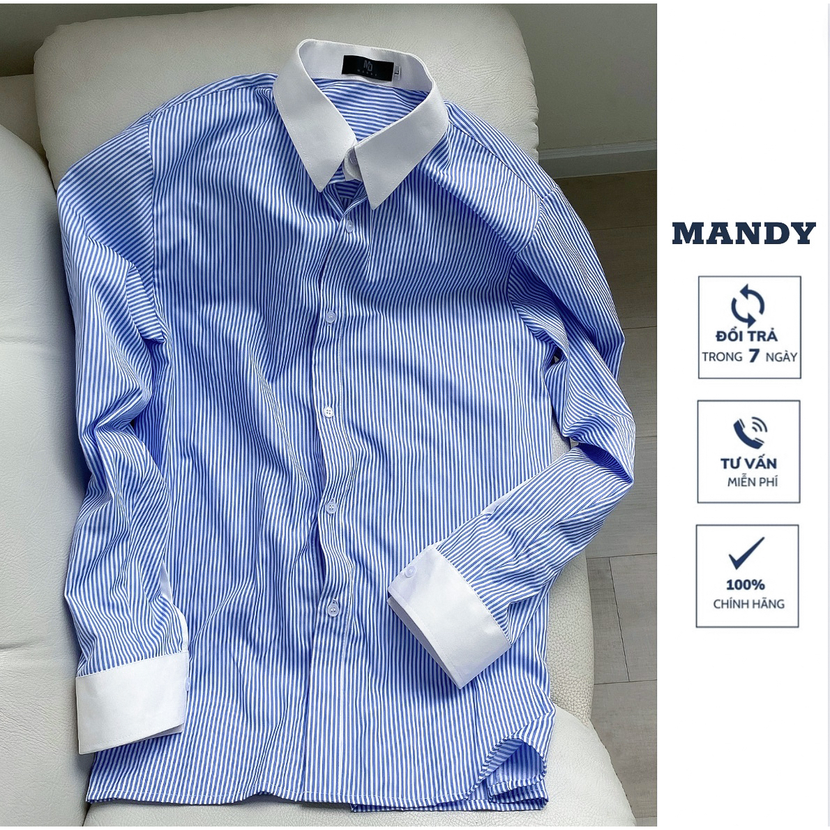 Áo sơ mi nam MANDY Fullbox dài tay kẻ sọc chuẩn form - vải co giãn nhẹ chống nhăn | BigBuy360 - bigbuy360.vn