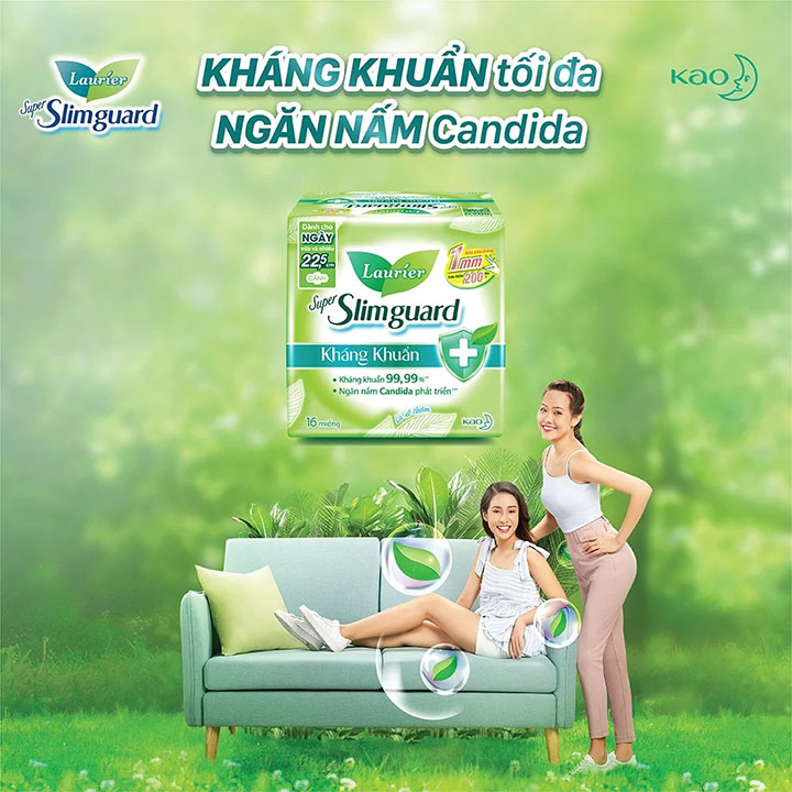 BVS Băng vệ sinh Laurier Super Slimguard Kháng Khuẩn Siêu siêu mỏng Có cánh - Gói lớn 16 miếng