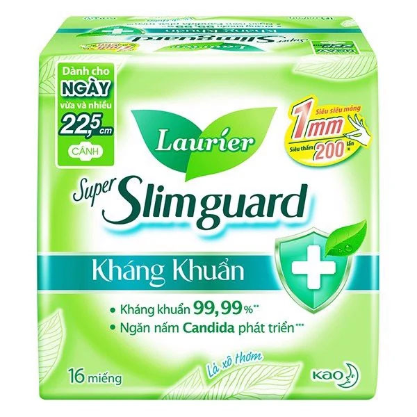 BVS Băng vệ sinh Laurier Super Slimguard Kháng Khuẩn Siêu siêu mỏng Có cánh - Gói lớn 16 miếng