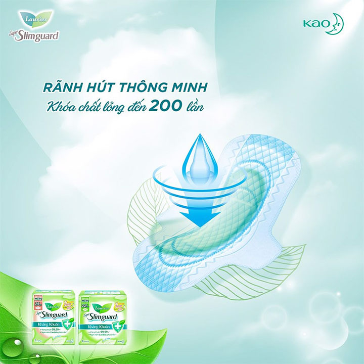BVS Băng vệ sinh Laurier Super Slimguard Kháng Khuẩn Siêu siêu mỏng Có cánh - Gói lớn 16 miếng