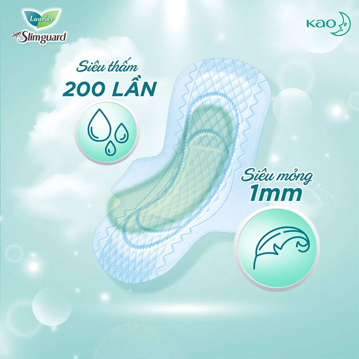 BVS Băng vệ sinh Laurier Super Slimguard Kháng Khuẩn Siêu siêu mỏng Có cánh - Gói lớn 16 miếng