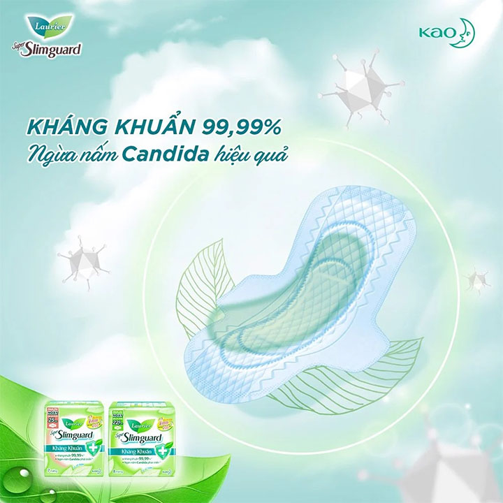 BVS Băng vệ sinh Laurier Super Slimguard Kháng Khuẩn Siêu siêu mỏng Có cánh - Gói lớn 16 miếng