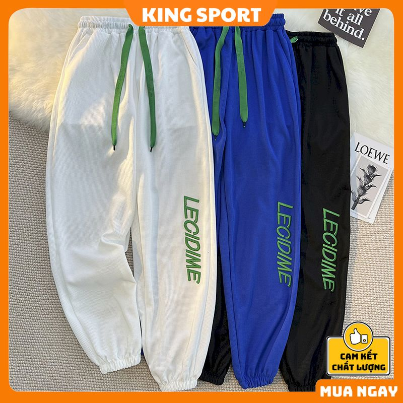 Quần jogger nam nữ ống rộng unisex đẹp thêu chữ chất cotton tổ ong KING SPORT Quần dài bo ống dáng thể thao dày dặn QN03