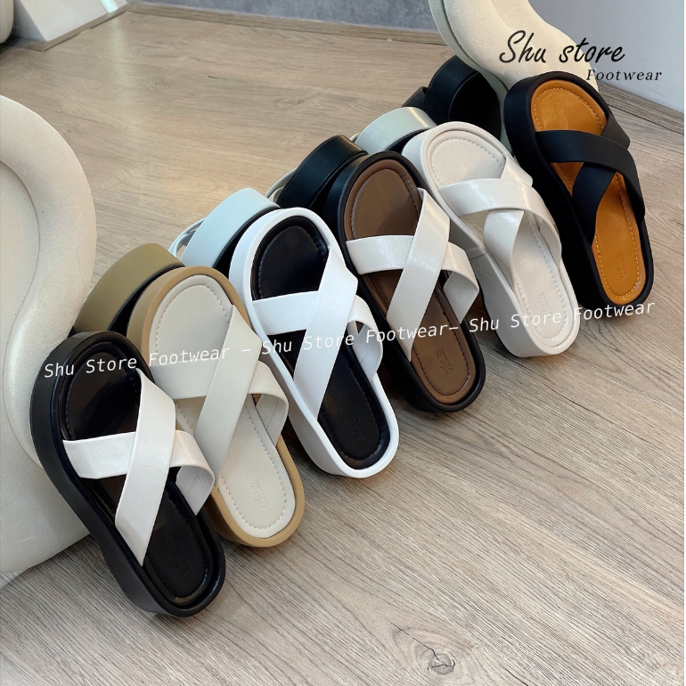 Dép đế lõm Shu Store 2 quai chéo đế cao 4cm đi chơi dạo đi chơi đều xinh cho nàng
