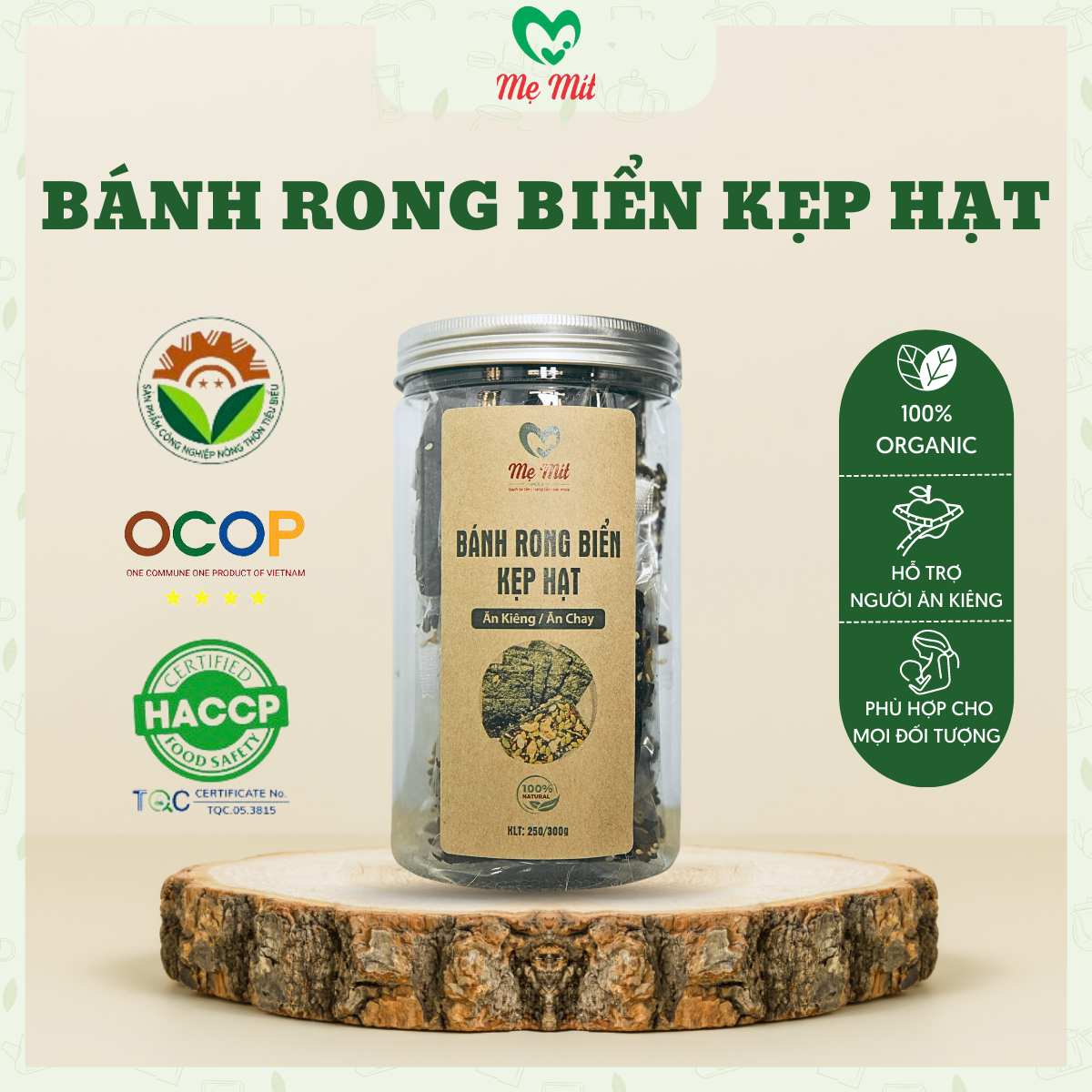 Bánh rong biển kẹp hạt dinh dưỡng nhà Mẹ Mít siêu ngon giòn rụm, hỗ trợ giảm cân, cung cấp đầy đủ dinh dưỡng 300g