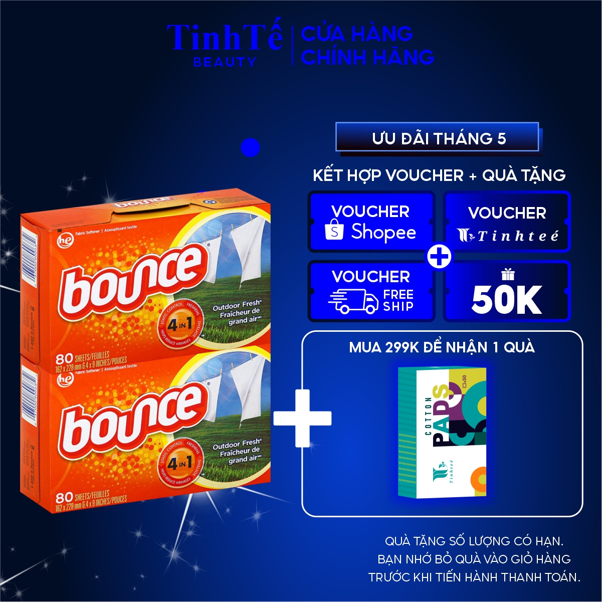 Giấy làm thơm quần áo loại bỏ mùi hôi ẩm mốc cho hương thơm sạch sẽ Bounce chính hãng USA Mỹ 80 tờ | 120 tờ