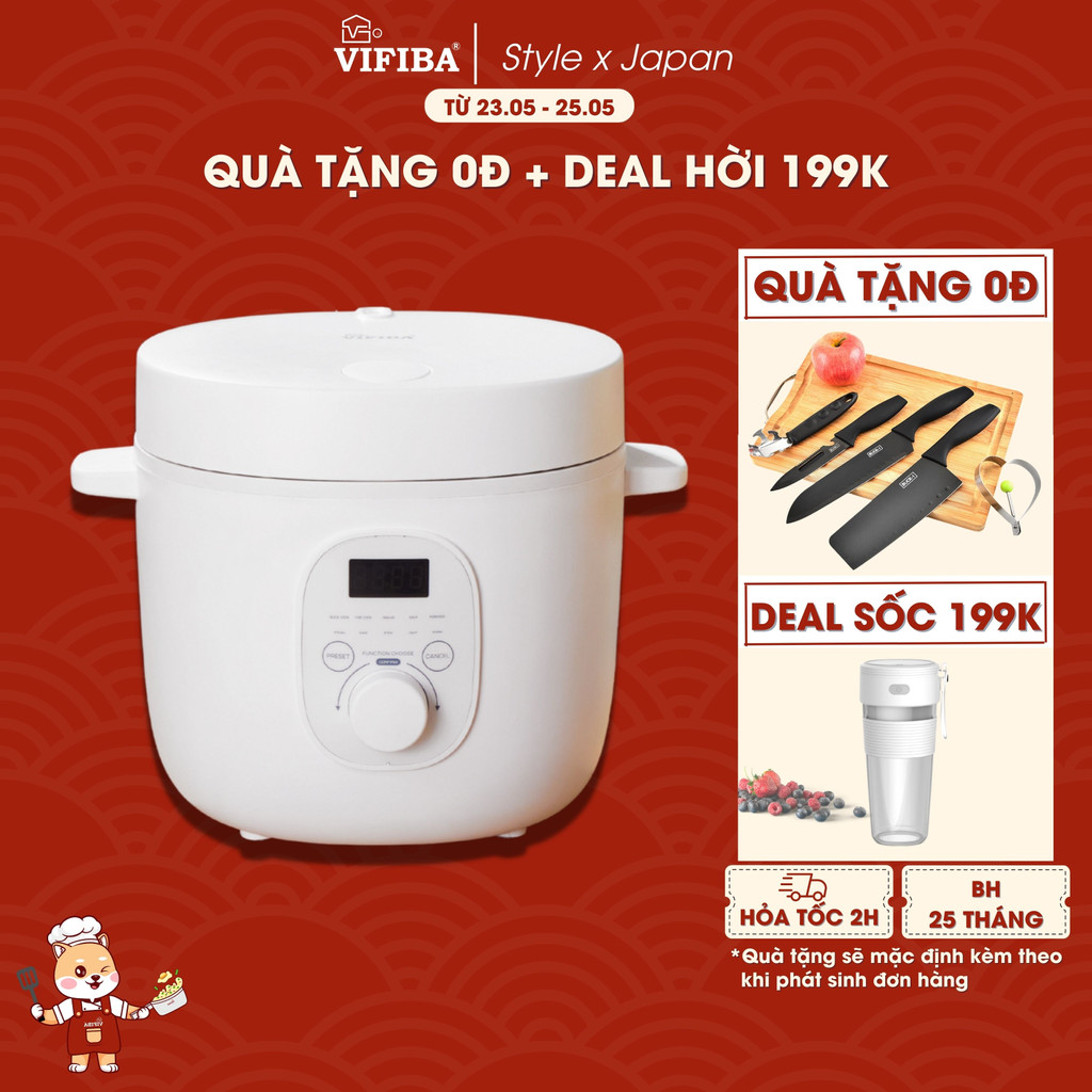 Nồi Cơm Điện Mini Thông Minh 10in1 VIFIBA, Chức Năng Hẹn Giờ Nấu Cơm, Cho 1 - 2 người ăn