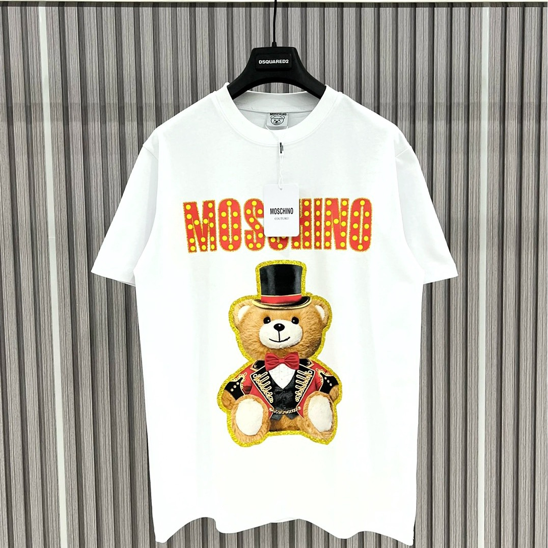 Áo Thun Nam Cotton Mos.chino In Hình Gấu Siêu Đẹp, Áo Phông Cotton Nam Nữ In Gấu Siêu Hot