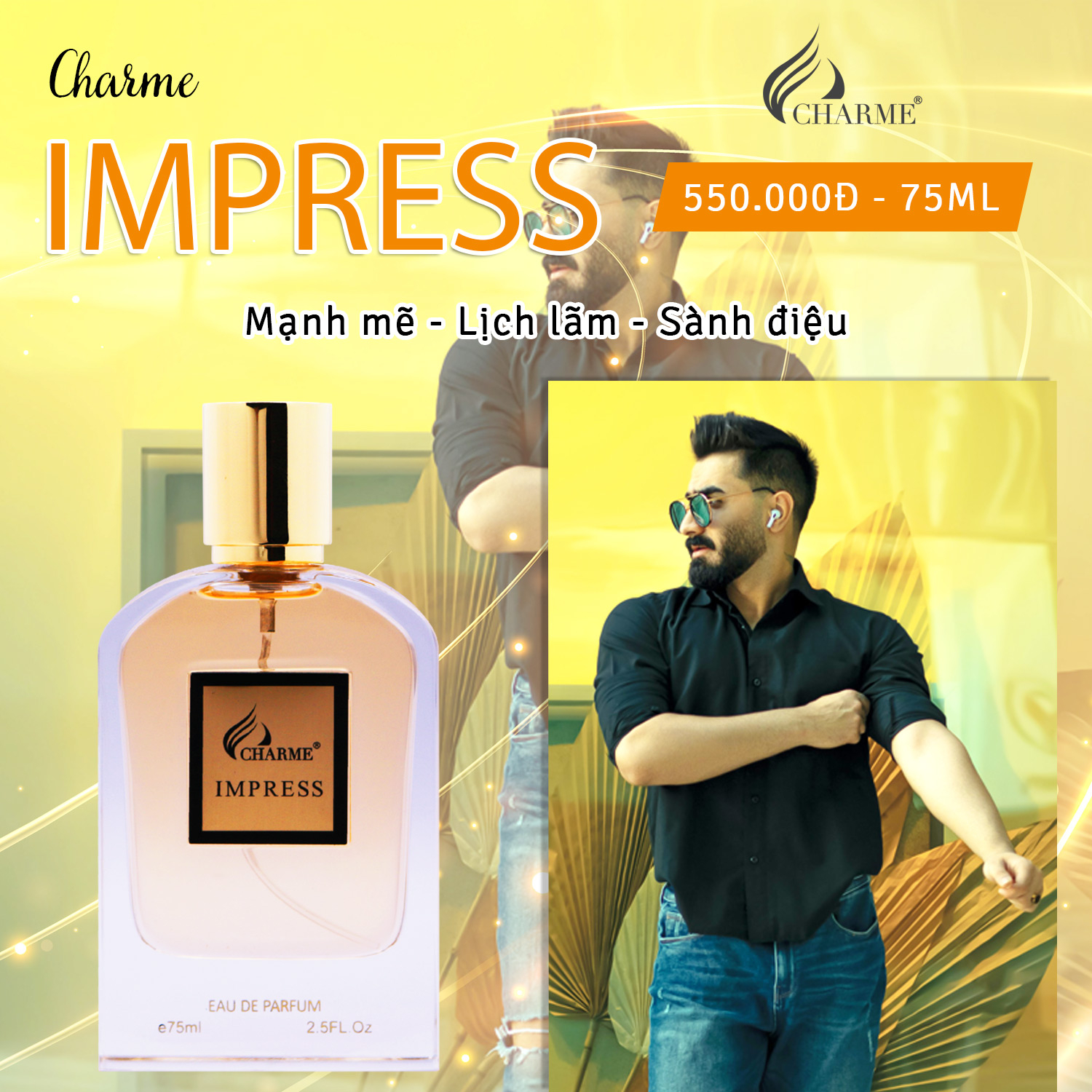 Nước Hoa Nam Charme Impress 10ml, Mạnh mẽ, Nam Tính, Sành Điệu