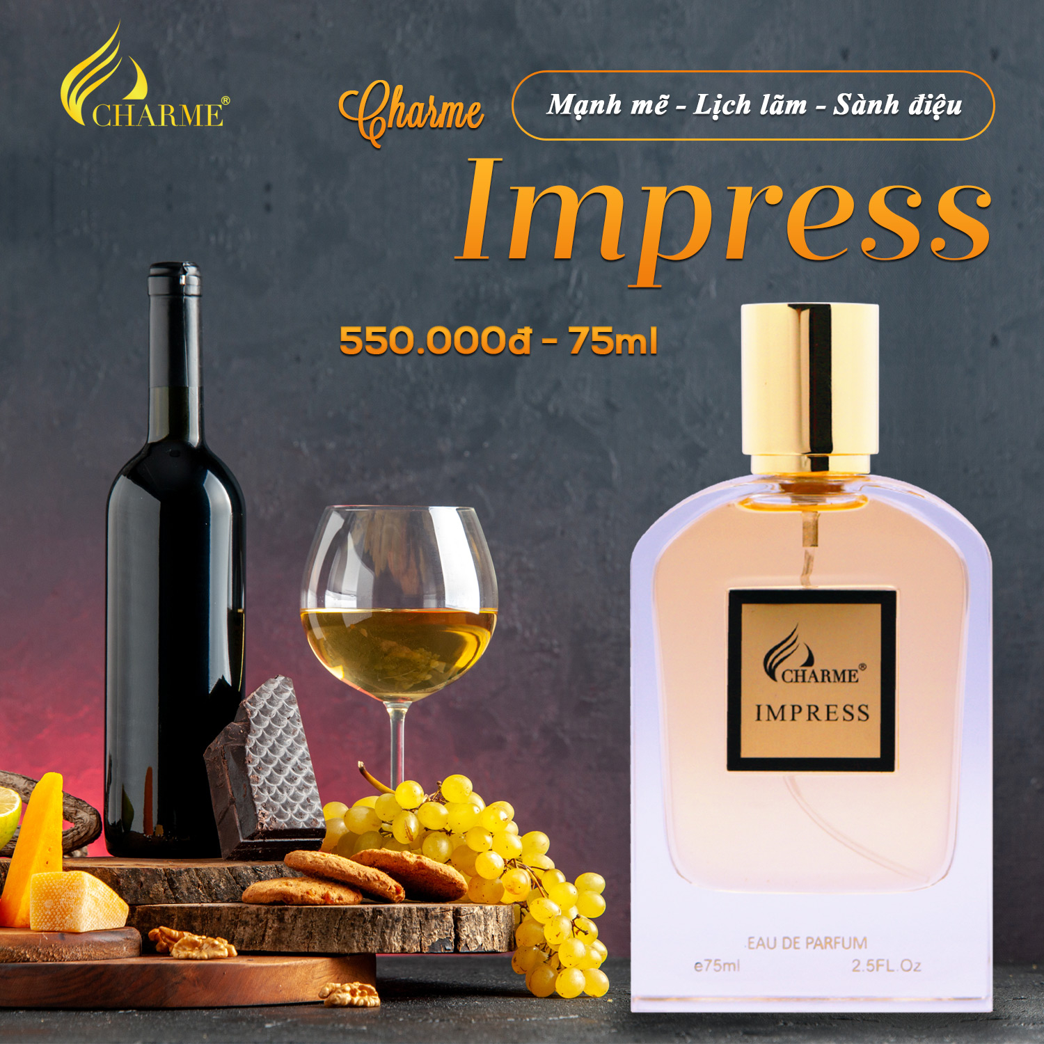 Nước Hoa Nam Charme Impress 10ml, Mạnh mẽ, Nam Tính, Sành Điệu