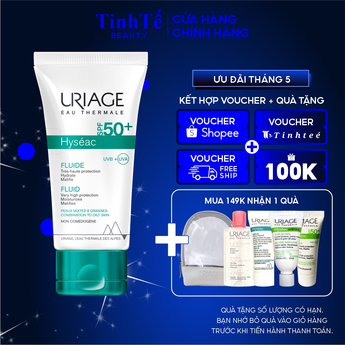 Sữa chống nắng cho da dầu, mụn URIAGE HYSÉAC SPF50+ UVB+UVA FLUIDE 50ml