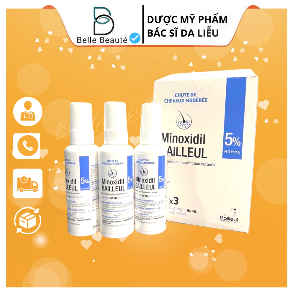 Xịt mọc tóc Minoxidil Bailleul 5% 60ml - hỗ trợ giảm rụng tóc (Pháp)