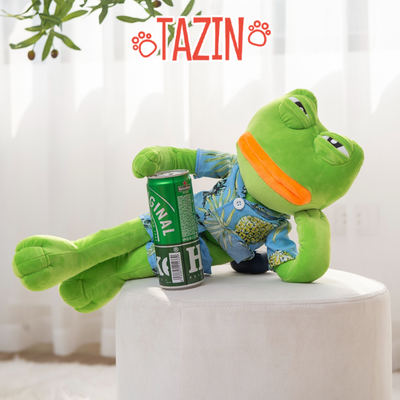 Gấu Bông Ếch Pepe Mặc Quần Áo Hawaii Môi Dày Biểu Cảm Siêu Bựa Siêu Lầy Tazin