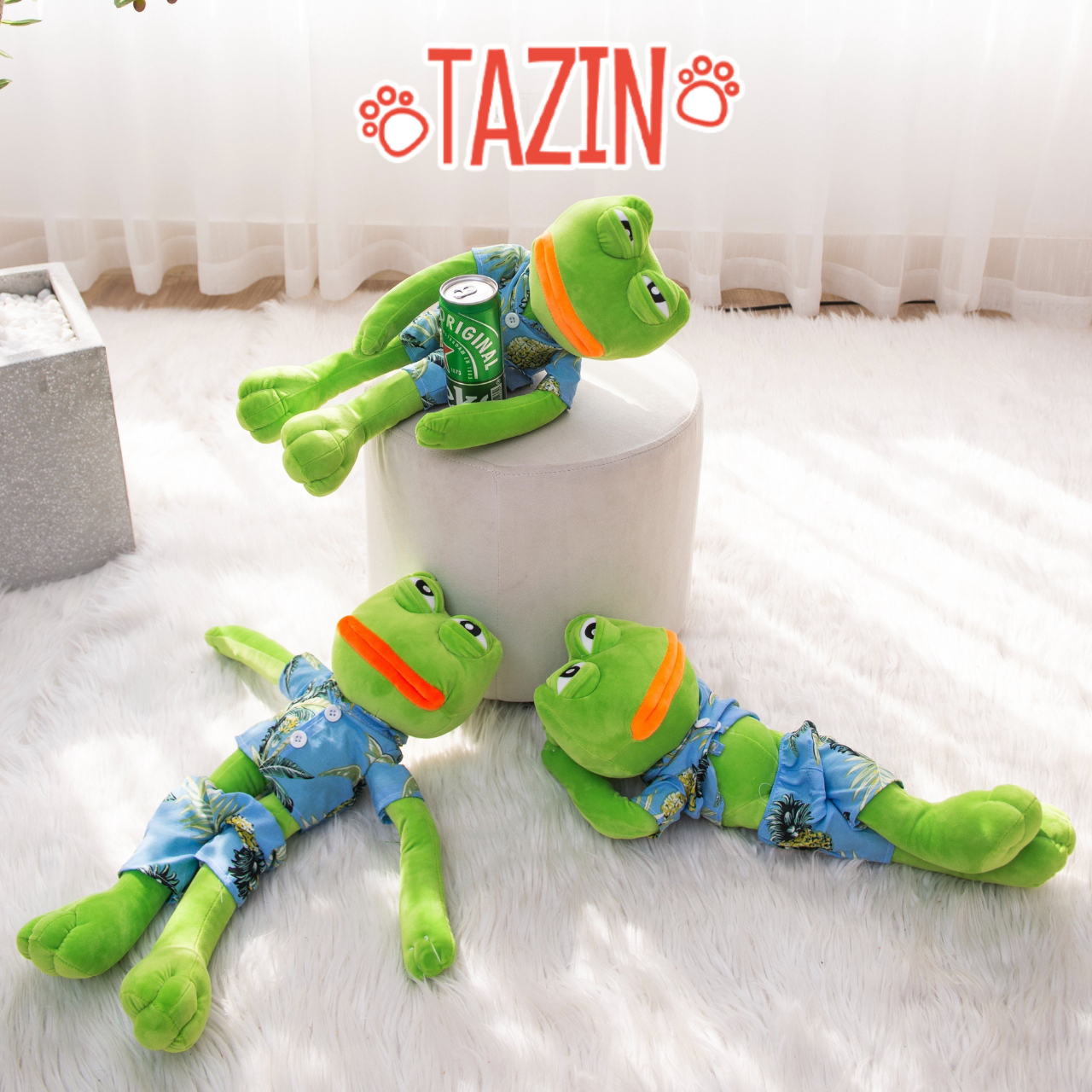 Gấu Bông Ếch Pepe Mặc Quần Áo Hawaii Môi Dày Biểu Cảm Siêu Bựa Siêu Lầy Tazin