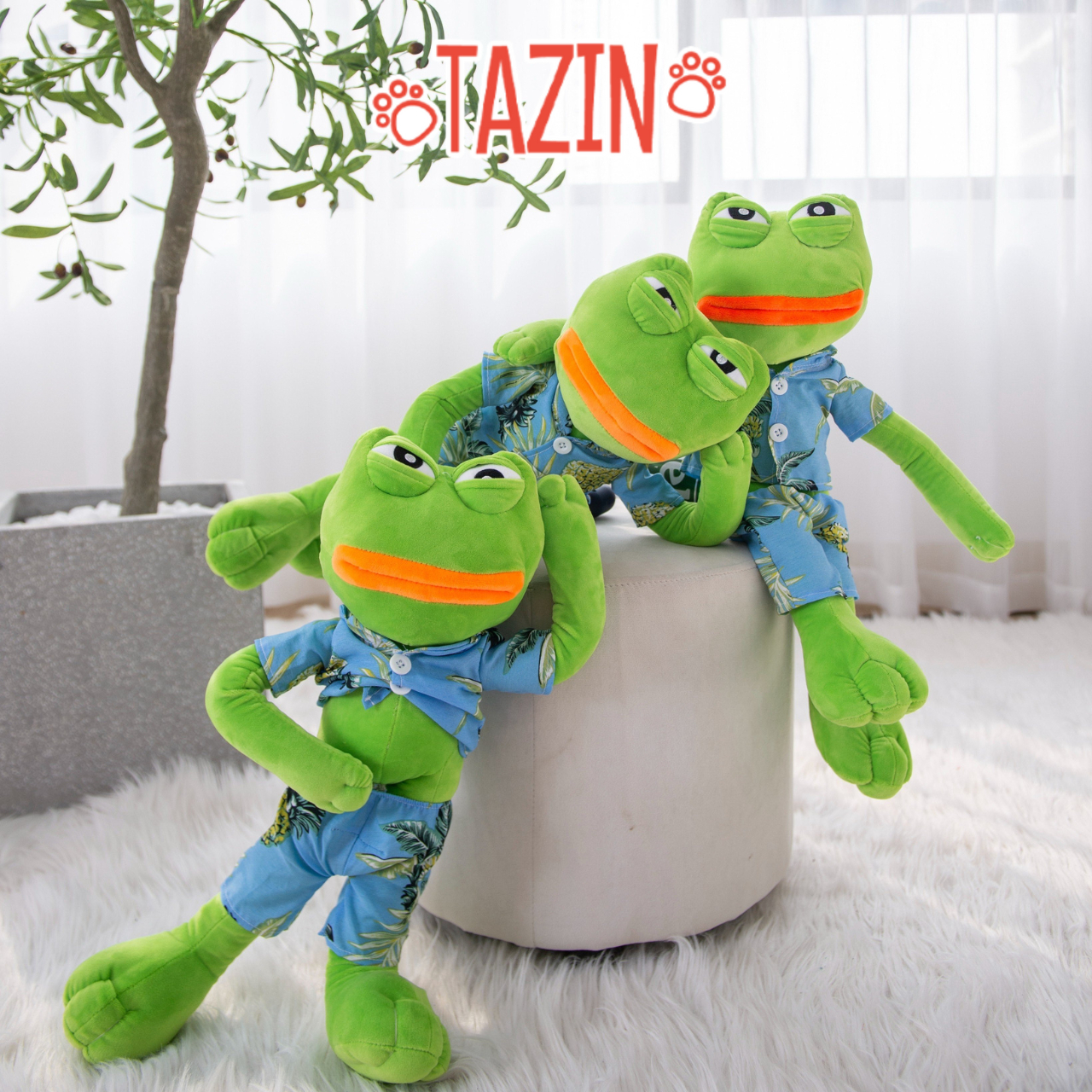 Gấu Bông Ếch Pepe Mặc Quần Áo Hawaii Môi Dày Biểu Cảm Siêu Bựa Siêu Lầy Tazin