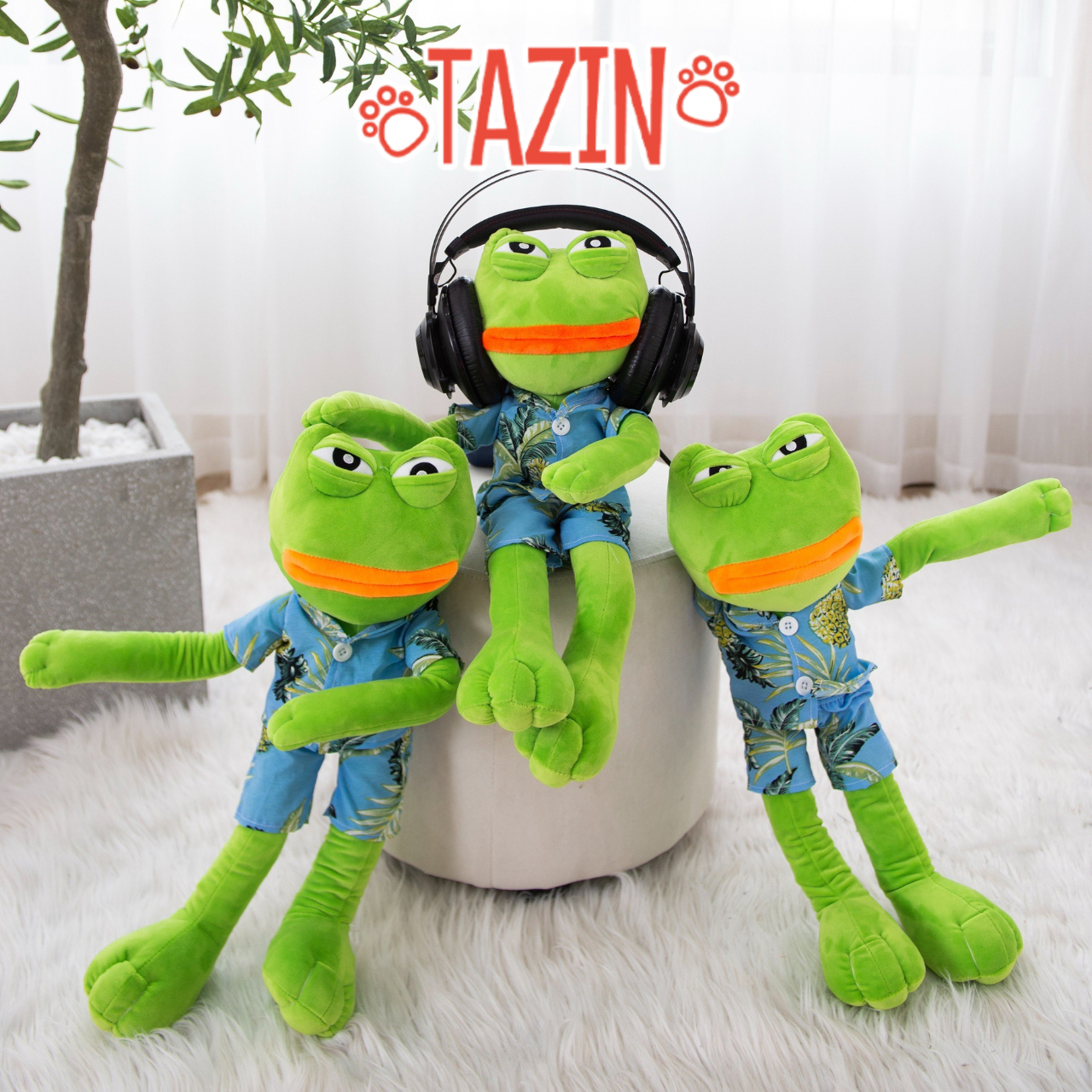 Gấu Bông Ếch Pepe Mặc Quần Áo Hawaii Môi Dày Biểu Cảm Siêu Bựa Siêu Lầy Tazin