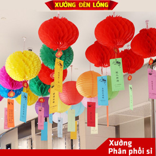Combo 10 Đèn Lồng Đỏ Mini trang trí lễ tết Trung Hoa, Lồng Đèn Giấy xếp tròn chống nước ngoài trời