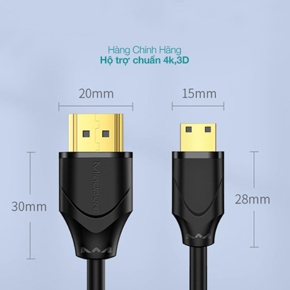 Dây HDMI to Mini HDMI |  MINDPURE | 2.0-4K 60hz, Hỗ trợ 3D, Cao Cấp tốc độ cao - 1m,2m,3m - 686.Camera-Hà-Nội