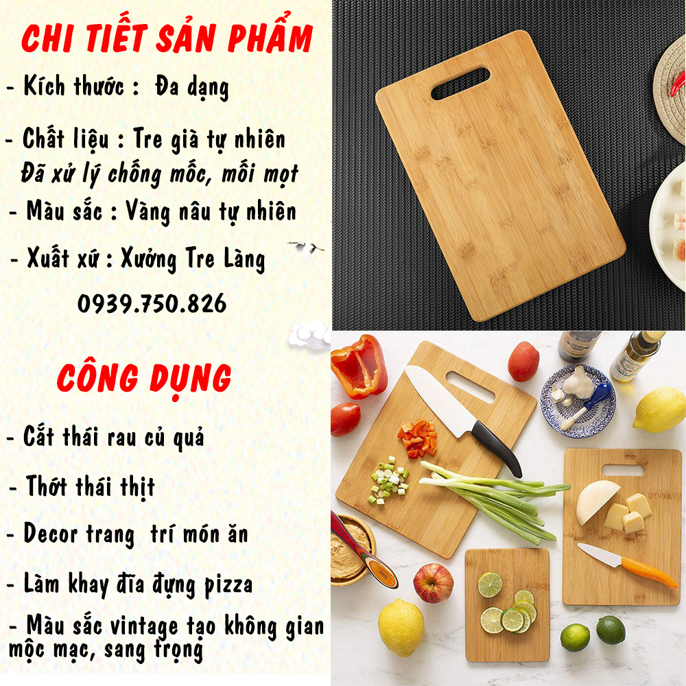 Thớt gỗ tre cao cấp kháng khuẩn không mùn làm từ tre tự nhiên Tre Làng