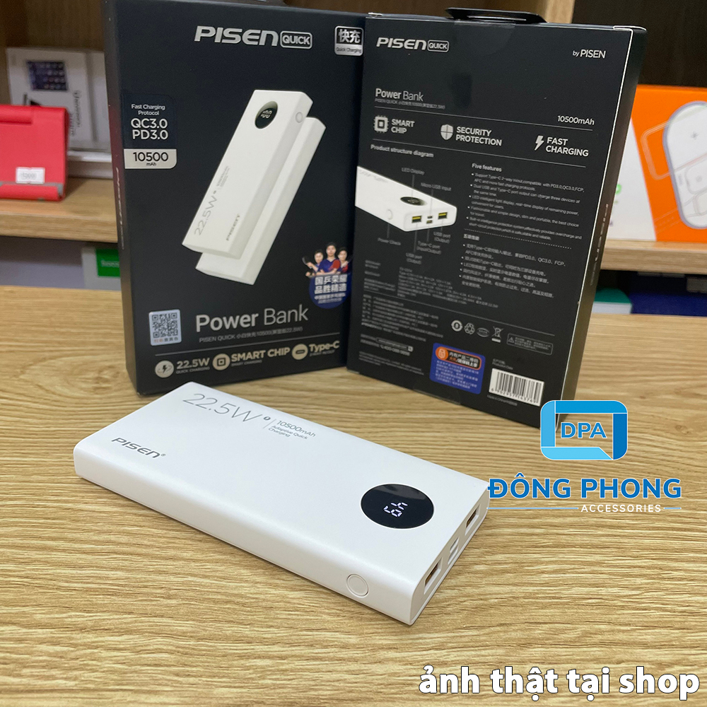 Pin Dự Phòng Pisen TS-D314 10500mah 22.5W Chính Hãng