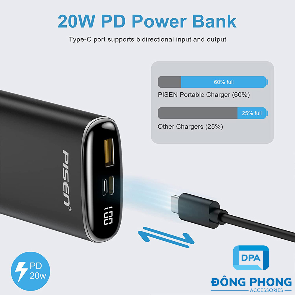 Pin Sạc Dự Phòng Cao Cấp Pisen D153 10000mAh Chính Hãng