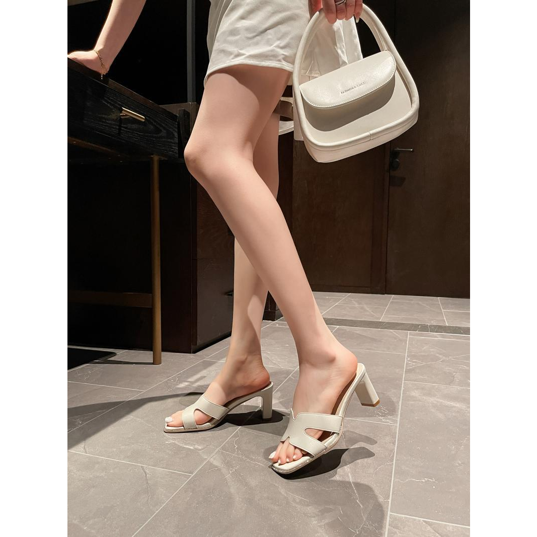 Dép/ Guốc cao gót HM viền đá 7p