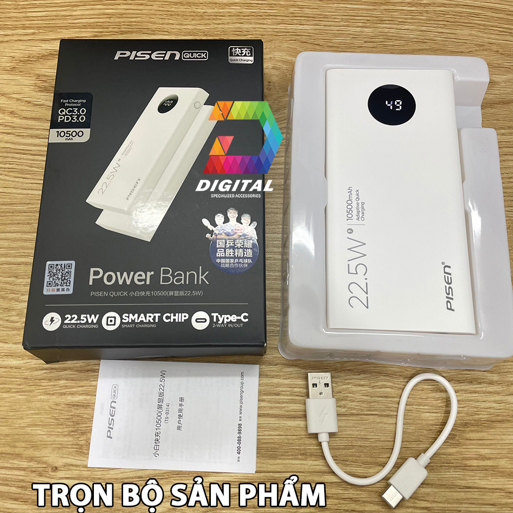 Pin Dự Phòng Pisen TS-D314 10500mah 22.5W Chính Hãng