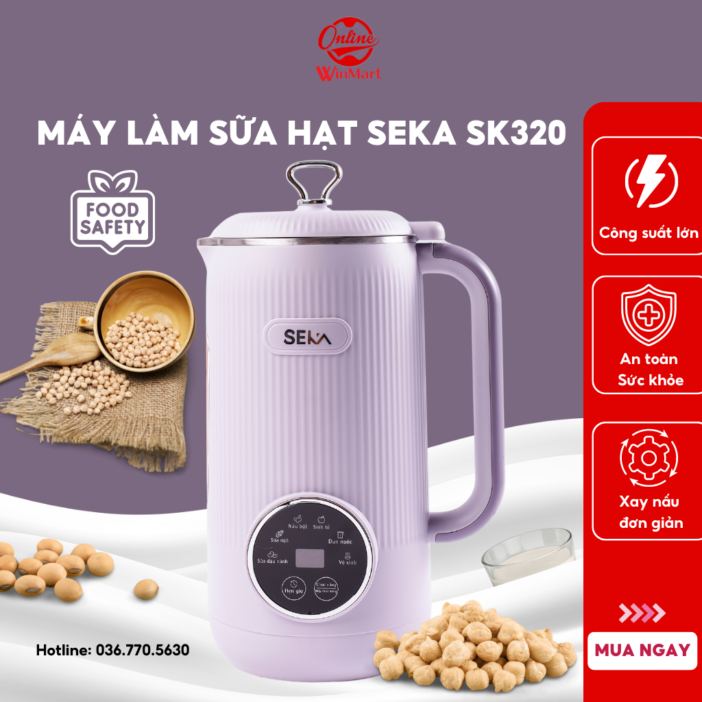 Máy Làm Sữa Hạt Homedics-SEKA SK320 Mini Mới, 5 Chức Năng, Dung Tích 600ml