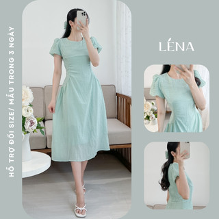 Đầm dự tiệc dáng xòe LENA tay bồng nhún eo tôn dáng sang trọng - D2161