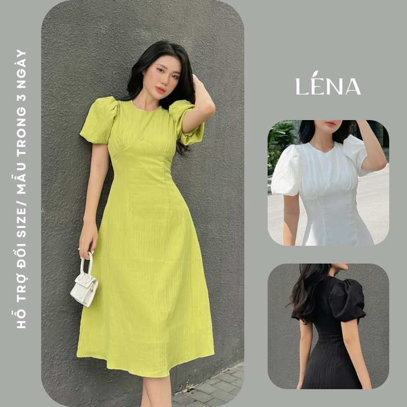 Đầm midi dáng dài tay bồng 2 lớp LENA cách điệu ly eo nữ tính sang trọng - D2193