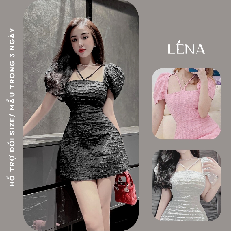 Đầm chữ A tay phồng cổ chéo dáng ôm LENA dự tiệc sang trọng quyến rũ - D2164