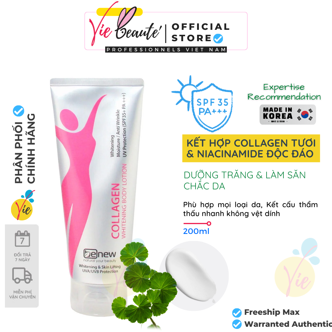 Kem Dưỡng Trắng Da Benew Collagen Whitening Body Lotion Dưỡng Ẩm, Nâng Cơ Spf35 Pa+++ 200Ml