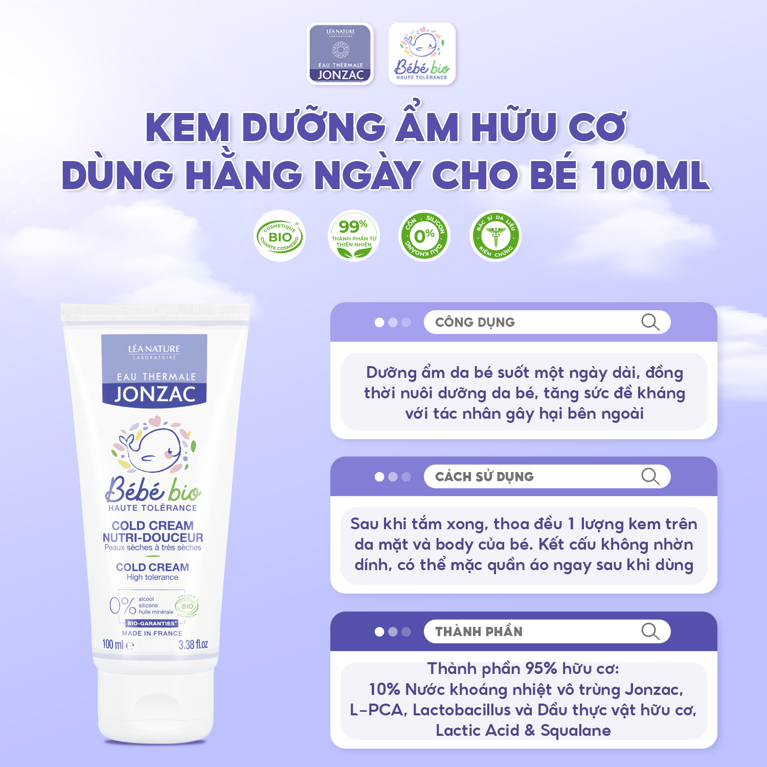 Kem Dưỡng Hữu Cơ Nuôi Dưỡng Da Dành Cho Bé Eau Thermale Jonzac Bébé Bio 40ml