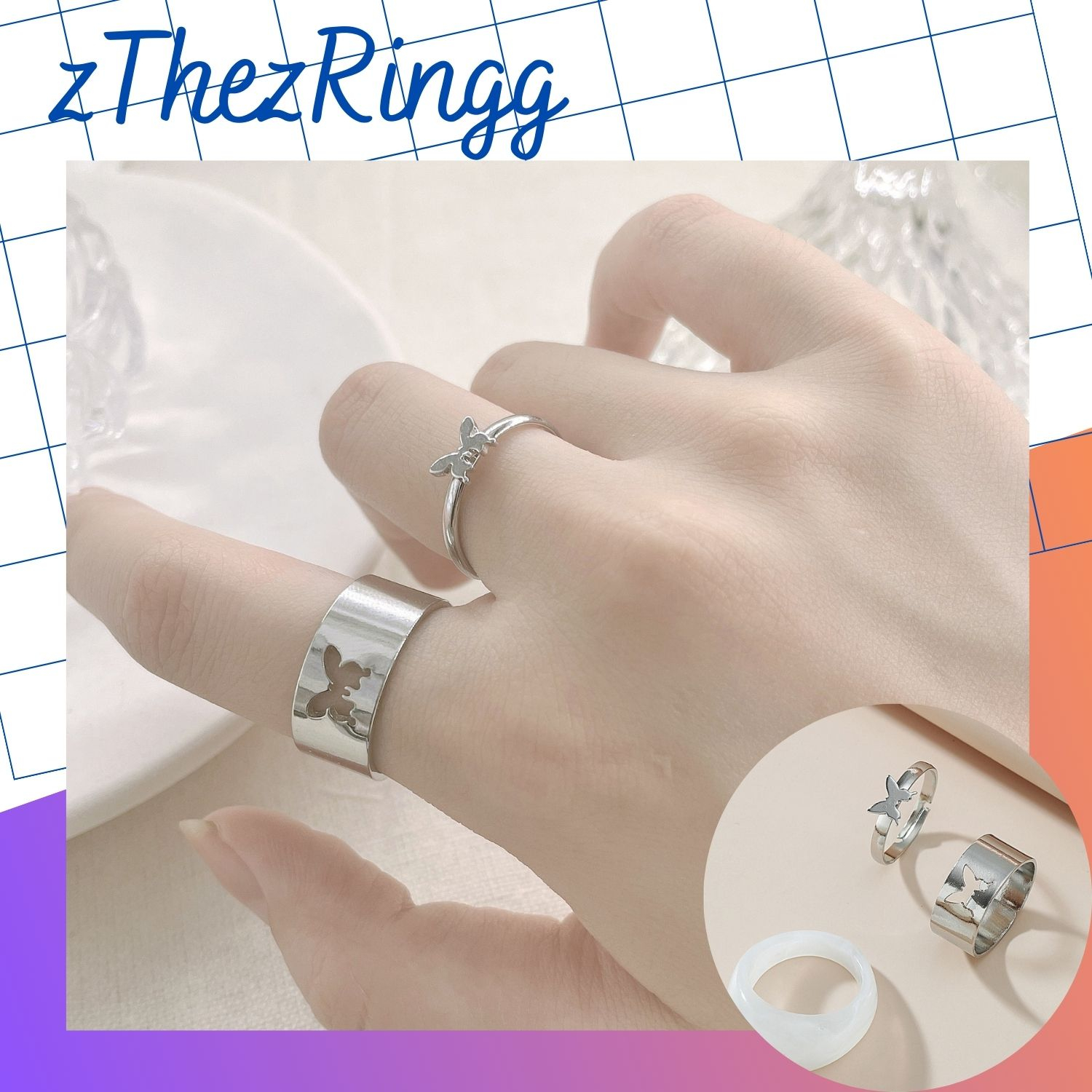 Set 2 Nhẫn Đeo Tay Nam Nữ Nhẫn Cặp Đôi Tạo Hình Hồ Điệp N22