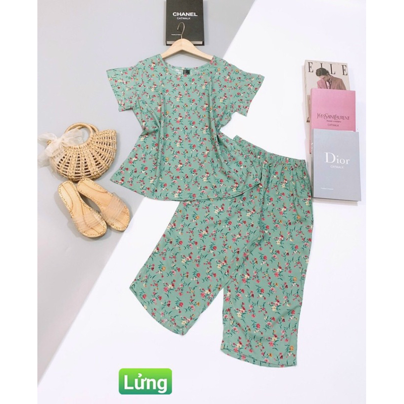 Đồ bộ lanh nhung quần lửng tôn nhung 2 da mịn mát
