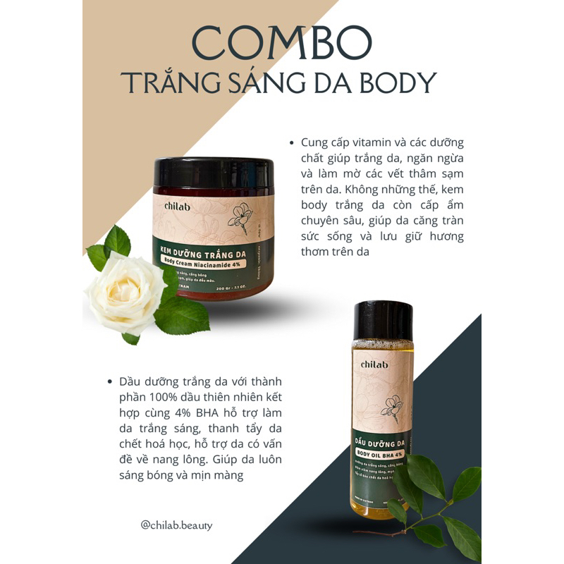 Dầu dưỡng cơ thể làm sáng da, tẩy tế bào chết hoá học CHILAB 4% BHA  OIL BODY TREATMENT