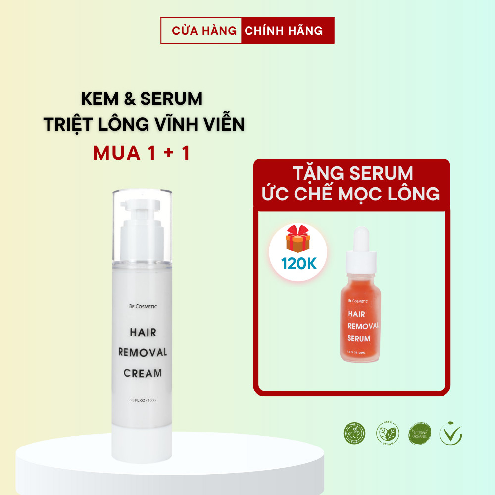 Combo Kem Tẩy Lông Và Serum Ức Chế Be.Cosmetic Triệt Sạch Lông Nhanh Chóng