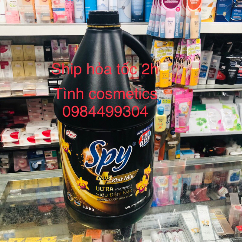 Nước giặt xả 2in1 Spy plus ultra clean 4,6kg, giặt xả nước hoa màu đen hoa vàng, giặt siêu sạch,khử mùi,lưu hương lâu