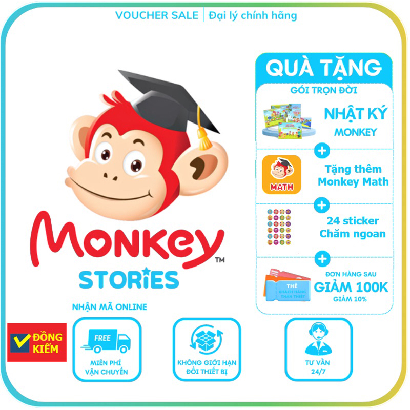 Monkey Stories Toàn quốc [E-voucher]-Voucher Mã học phần mềm tiếng Anh (Trọn đời, 1 năm, 6 tháng)