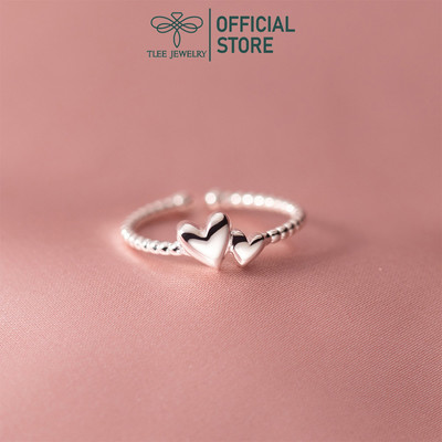 Nhẫn bạc nữ TLEE tim trơn bóng đôi xinh xắn freesize TLEE JEWELRY A0347