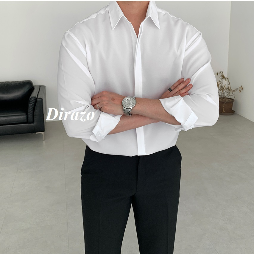 [Mã FATREND5 giảm đến 30k đơn 99k] Áo sơ mi nam trơn form rộng GIẤU NÚT hiện đại Hàn Quôc - DIRAZO | BigBuy360 - bigbuy360.vn