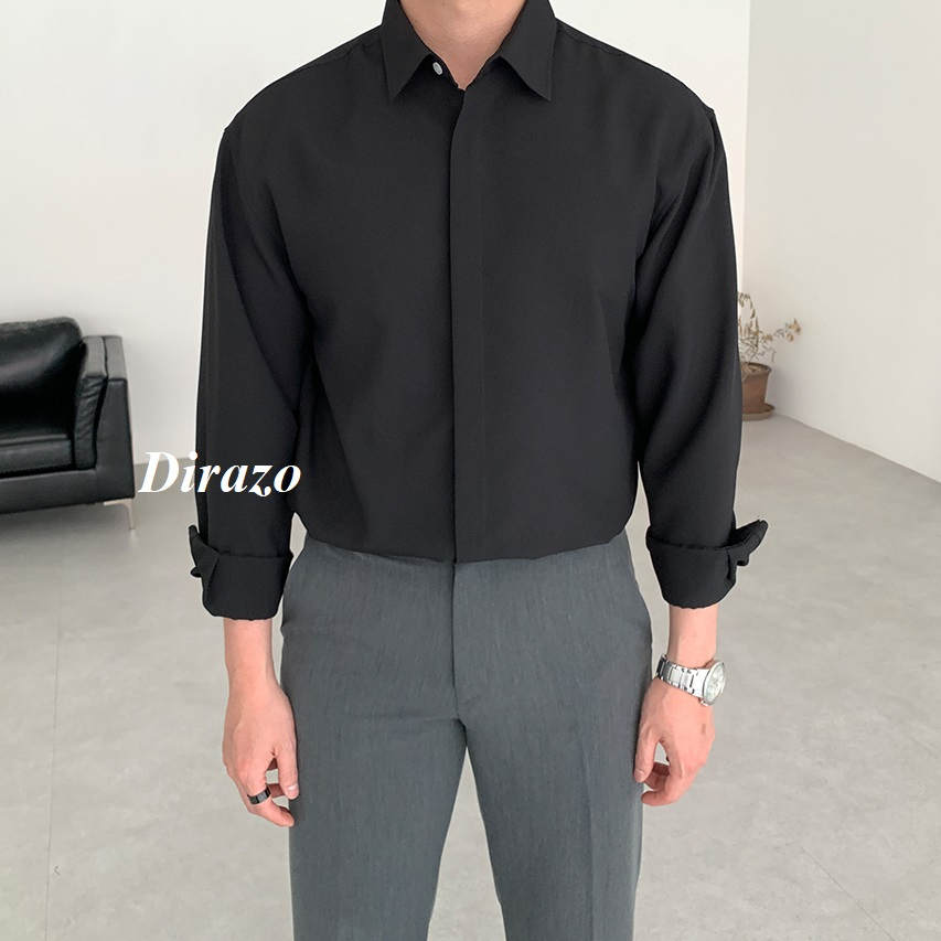 [Mã FATREND5 giảm đến 30k đơn 99k] Áo sơ mi nam trơn form rộng GIẤU NÚT hiện đại Hàn Quôc - DIRAZO | BigBuy360 - bigbuy360.vn