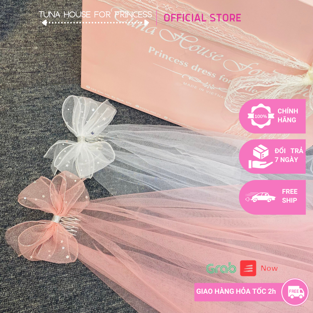 Voan cài tóc cô dâu cho bé gái mặc váy công chúa thiết kế - Tuna House For Princess