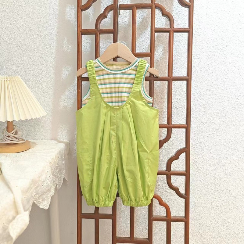 set yếm dài cho bé, yếm dài cho bé gái màu xanh bơ, bộ yếm cộc tay