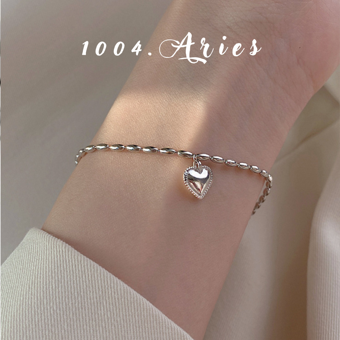 Vòng tay nữ hạt bạc mặt tim phong cách hàn quốc - 1004.ARIES