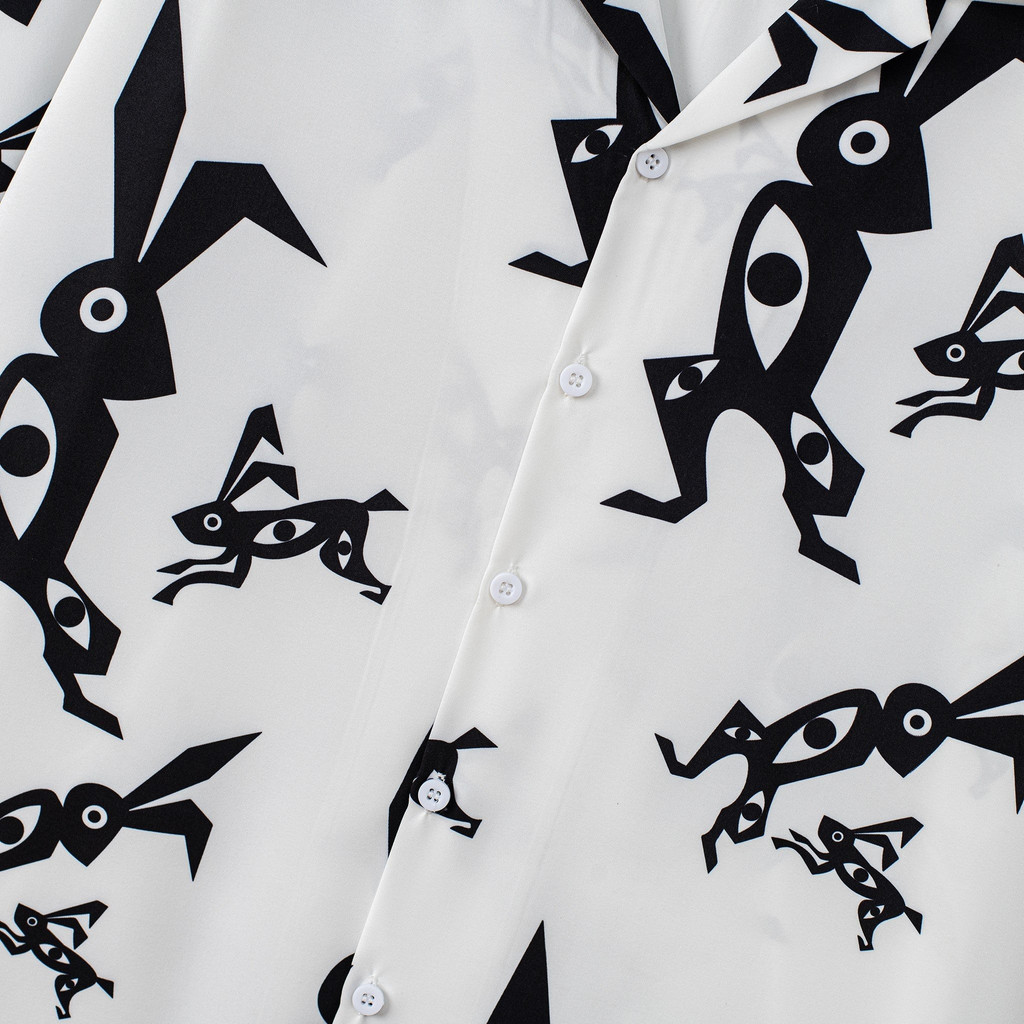 Áo sơ mi Cuban TOPGU họa tiết thỏ, vải lụa thoáng mát không nhăn, form regular