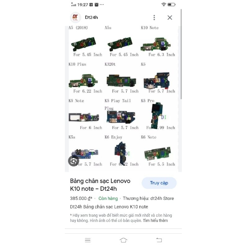 mạch sạc lenovo k10