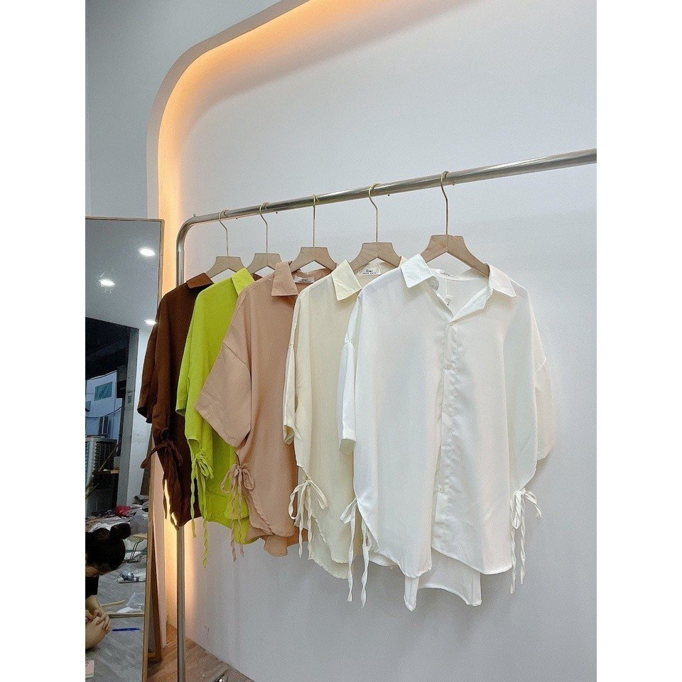 Áo Sơ Mi Dáng Rộng Cộc Tay Buộc Nơ Bên Ulzzang Gigi Store